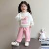 Conjunto Floral de Conejo para Niñas Primavera y Otoño Moda Coreana Sudadera y Pantalones Deportivos Conjunto de Dos Piezas para Niños Pequeños Ropa de Otoño