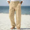 Novas Calças de Sarja Finas e Respiráveis de Algodão e Linho da Amazon para Homens com Múltiplos Bolsos, Corte Solto, Tendência Casual para Todas as Estações, Roupa de Trabalho