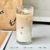 Copo de Vidro Listrado Simples Ins Copo para Café Latte Americano Gelado Copo de Suco Copo para Bebidas Geladas Copo de Leite Doméstico Copo de Água