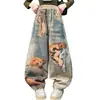 Pantalones para Niñas Estilo Primavera y Otoño Estampado de Oso de Dibujos Animados Jeans Holgados para Niños Mayores Estilo Coreano Modernos Pantalones Largos de Pierna Ancha
