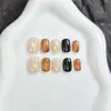 Set de 30 uñas postizas de otoño/invierno color ámbar que cambian de color, diseño ojo de gato, simple y elegante, uñas postizas removibles, disponible en 3 tamaños