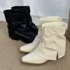 Botines blancos de punta con tacón grueso para mujer, nuevo estilo primavera y otoño, botines de plataforma súper elegantes y modernos, botines de tacón alto ajustados