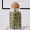 Frasco de Vidrio Redondo con Rayas Verticales y Tapón de Corcho, Frasco Transparente para Frutas Secas, Granos y Cáscara de Mandarina Seca, Adecuado para Almacenar Té