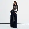 Jeans casuales de estilo americano azul marino transfronterizos con bolsillos tridimensionales para mujer, nuevo modelo de principios de otoño 2026 con diseño de múltiples tachuelas