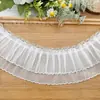 Malla de Encaje Blanco de Doble Capa con Bordes Plisados, Hermoso Escote, Ropa, Falda, Cortinas, Manteles, Accesorios de Encaje para Textiles del Hogar