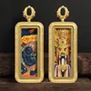Colgante Thangka Pintado a Mano de Xizang, Tridimensional, Zakiram Amarillo, Dios de la Riqueza, Tara Verde, Cinco Zorros, Acero de Titanio, Frotado por Ambos Lados