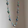 Nuevo Collar de Cerámica Azul con Cuentas Estilo Chino para Mujer Estilo Étnico Colgante Trenzado Cadena Larga para Suéter Collar de Alta Gama