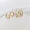 Aretes Ovalados Chapados en Oro de 14K con Circonita de Estrella de Cinco Puntas y Anillos Colgantes, Materiales para Accesorios de Aretes Hechos a Mano DIY