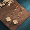Pendientes de estilo chino antiguo con aguja de plata 925, jade hetiano, trébol rojo del sur, pendientes vintage para mujer