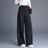 Calça feminina elegante e versátil com pregas laterais e corte curvo, outono/inverno 2026, nova, cintura alta, afina a silhueta, zíper, cintura elástica, perna larga, moderna