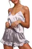 Conjunto de Pijama de Shorts de Satén con Tirantes Transfronterizo con Ribete de Encaje Set de Dos Piezas Fabricante Mayorista de Bodas Europeo y Americano Amazon