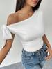 Novedad Otoño e Invierno 2026 Aliexpress Ropa Femenina Transfronteriza Sexy Camiseta con Escote Asimétrico y Diseño de Hombro Caído, Top Corto de Nicho