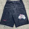Shorts de Mezclilla Bordados con Calavera de Llama Estilo High Street Americano para Hombre Marca Trendy Y2K Jeans de Pierna Ancha Sueltos Venta al por Mayor