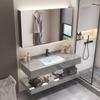 Lavabo de Encimera de Roca Cerámica Mueble de Baño Lavamanos Combinación Juego de Baño Brillante Gabinete de Baño Sencillo