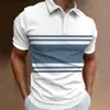 Comércio transfronteiriço europeu e americano masculino impressão digital 3D moda manga curta lapela polo camisa listrada polo top