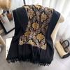 Otoño e Invierno Estilo Étnico Tótem de Planta Literario Retro Elegante Cachemira Bordado Bufanda Cálida para Mujer Chal para Aire Acondicionado