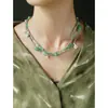 Novo Colar de Corda Trançada Verde Estilo Chinês com Contas Feminino Design de Nicho Corrente de Clavícula Empilhada de Alta Qualidade Corrente Longa para Suéter