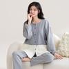 Pijama Moderno e na Moda Color-Blocking para Mulheres, Manga Longa Calça Longa para Primavera e Outono Cardigã Feminino para Ficar em Casa
