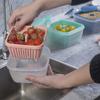 Geladeira de cozinha de camada dupla drenando caixa de plástico fresco Frutas secas de frutas caixa de armazenamento transparente caixa de fivela de quatro lados