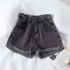 Calça Jeans Feminina de Cintura Alta Loose com Pernas Largas Estilo Hong Kong Chic Retrô Versátil Elástica Shorts Jeans Casuais Hot Pants