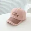 Boné de baseball infantil quente com forro de fleece para outono e inverno, bordado de letras, chapéu de bebê, boné com bico de pato à prova de vento para atividades ao ar livre, transfronteiriço