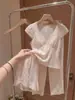 Pijama corto de manga corta con copas en el pecho para mujer, nuevo estilo de verano, talla grande, conjunto de tres piezas de ropa para el hogar con ribete de encaje, puro y deseable