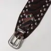 Cinto largo retro com rebites para mulheres, cinto de amarração cruzada com estampa de zebra e leopardo, cores contrastantes, cinto decorativo para afinar a cintura do vestido