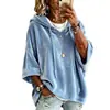 Moletom com capuz casual feminino de veludo liso, manga três quartos, novo outono/inverno 2026, europeu e americano