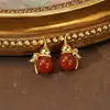 Pendientes de Calabaza de la Fortuna Estilo Chino Nuevo de Lujo Ligero Vintage de Qingdao, Pendientes Rojos de Año Nuevo Exquisitos de Nicho Estilo Nacional