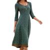 Vestido de Mujer Transfronterizo de Amazon Cuello Redondo Estampado Estilo Bohemio Retro Ajustado Empalme Falda Midi