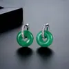 Pendientes Hebilla de Paz de Jadeíta Verde Estilo Chino Nuevo Jinse, Pendientes Versátiles de Nicho Estilo Nacional para Mujer, Directo del Fabricante
