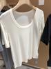Playera Lanjing Tencel Lana Suave Cerosa ~ Skinny Cuello U Grande Skinny Color Sólido Minimalista Holgada Skinny Manga Corta Camiseta Chaqueta para Mujer en Verano