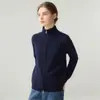 Nuevo cárdigan de punto para mujer de otoño e invierno, mezcla de cachemira, color liso versátil, cuello semi-alto, diseño de doble cremallera, cárdigan de punto de moda