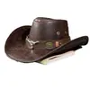 Sombrero Vaquero Vintage de Imitación Cuero, Sombrero Occidental de Ala Ancha Hecho a Mano, Protección Solar para Exteriores, Atrezzo Fotográfico, Unisex Moderno