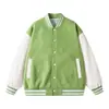 Chaqueta de Béisbol Estilo Americano Talla Europea Personalizable con Mangas de Cuero PU, Chaqueta Casual Suelta para Hombre de Primavera y Otoño, para Parejas