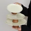 Bandeja de Exhibición de Snacks para el Hogar Estilo Crema de Lujo Ligero con Patas Altas, Bandeja para Dulces y Postres, Plato de Fruta Multicapa Práctico de Acero Inoxidable Hecho de Madera Maciza