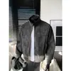 Jaqueta texturizada da moda, jaqueta bomber, casaco plus size estilo workwear, couro PU masculino, visual desgastado, corte solto, design de nicho