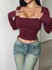 Roupa Feminina Europeia e Americana Transfronteiriça 2025 Primavera e Verão Pulôver de Manga Longa com Decote Quadrado Justo Casual para Mulheres, Estilo de Verão Sofisticado para o Trabalho