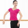Traje de Baile Cruzado Delantero Cuello en V Algodón Puro Ajustado para Mujer Adulta Top de Manga Corta Traje Latino de Ballet