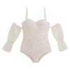 Encaje Beige Puro Sin Espalda Tirantes Push-up Manga Hombro Ajustado Triángulo Traje de Baño Playa Mujer