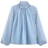 Roupas femininas europeias e americanas transfronteiriças, populares no AliExpress, camisa casual da moda com estampa de bolinhas e decoração de laço