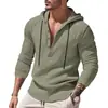 Camisa de linho masculina de manga longa com capuz, europeia e americana transfronteiriça, moletom casual moderno de corte solto com cordão