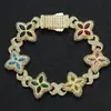 Pulsera de trébol de cuatro hojas estilo hip-hop con cierre de resorte, moderna, a la moda, genial, circón 5A de alta gama, cadena de infinito colorida, accesorio para hombre