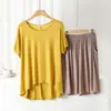 Conjunto de Pantalón Corto de Manga Corta y Cuello Redondo de Modal para Mujer, Verano, Delgado, Holgado, Casual, Cómodo, Ropa de Casa, Conjunto de Dos Piezas