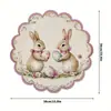 Mantel de Pascua con Formas de Conejo y Huevo, Borde Irregular de Encaje, Estampado de Lino, Decoración de Mesa para Sala de Estar, Mantel de Pascua