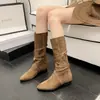 Nuevas botas de tobillo retro europeas y americanas de otoño/invierno con pliegues y cordones, botas vaqueras de punta decalf-high que aumentan la altura para mujer