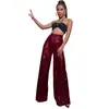 Pantalonas Longos de Lantejoulas Moda Europeia e Americana Cintura Alta Calças de Pernas Largas Femininas Caimento Fluido Verão Finos Casuais Calças-Saia Emagrecedoras Respiráveis