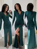Estación Independiente Transfronteriza Europea y Americana 2026 Nuevo Elegante de Moda Vestido de Noche para Mujer Cuello en V Manga Larga Abertura Vestido Largo