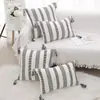 Cojín Bohemio de Algodón con Borlas, Funda de Cojín Pura de Algodón para Sofá, Cojín Lumbar para Oficina, Cojín de Mesita de Noche, Funda de Cojín