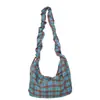 2026 Verano Nuevo Estilo Coreano Bolso Cruzado de Hombro de Gran Capacidad con Cuadros Negros y Grises y Encaje Bolso de Lona Simple de Moda para Mujer